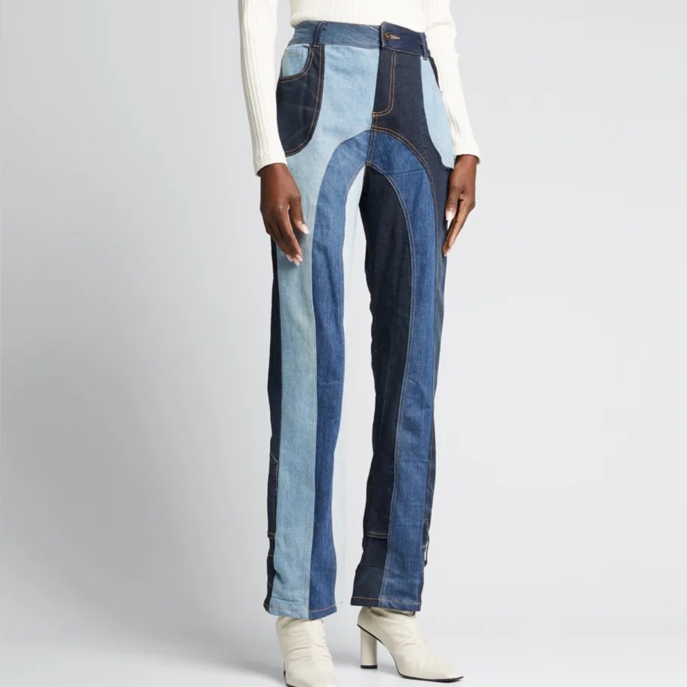 Ahluwalia Rework Patchwork High Rise Recycled Cotton Straight Leg Jeans - Size 8